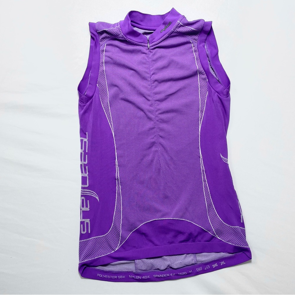 She Beest Cycling Jersey Vivid Purple White 1/2 Zip V-neck Tank Top Medium